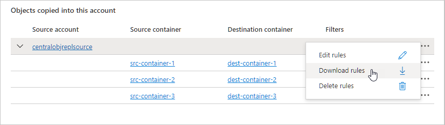 显示如何将复制规则下载到 JSON 文件的屏幕截图
