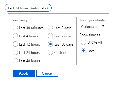 Azure 存储静态网站指标时间范围