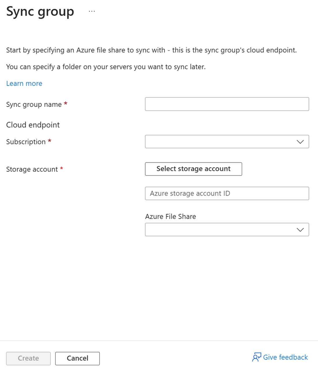 用于在 Azure 门户中输入有关新同步组的详细信息的窗格的屏幕截图。