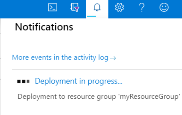 Azure 门户的屏幕截图显示正在进行部署的通知。
