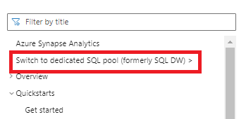Microsoft Learn Docs 站点的截图，显示了较旧的专用 SQL 池（以前称为 SQL DW）的目录。