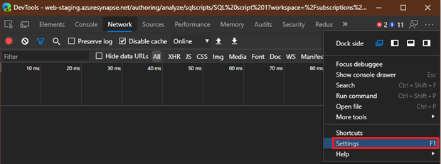 Microsoft Edge 开发人员工具控制台设置的屏幕截图。