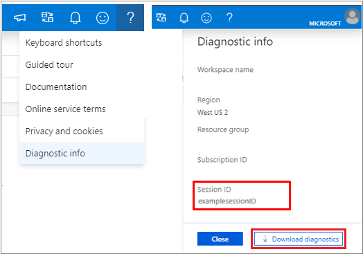 诊断信息的 Azure 门户屏幕截图。
