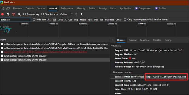 显示项详细信息的 Microsoft Edge 开发人员工具的屏幕截图。