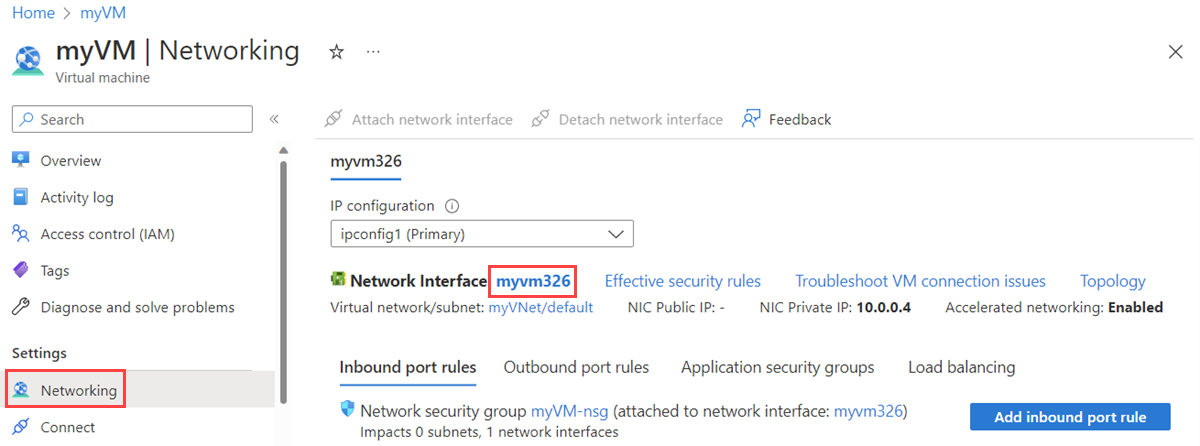 有关如何选择 VM 网络接口的屏幕截图。