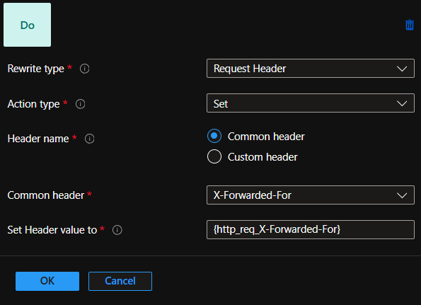 显示从 XFF 标头中删除内联代理 IP 的屏幕截图。