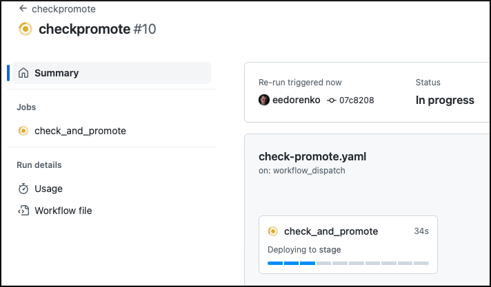 显示提升到 stage 环境的屏幕截图。