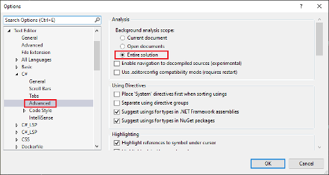 在 Visual Studio 中配置 Roslyn 分析器的屏幕截图。