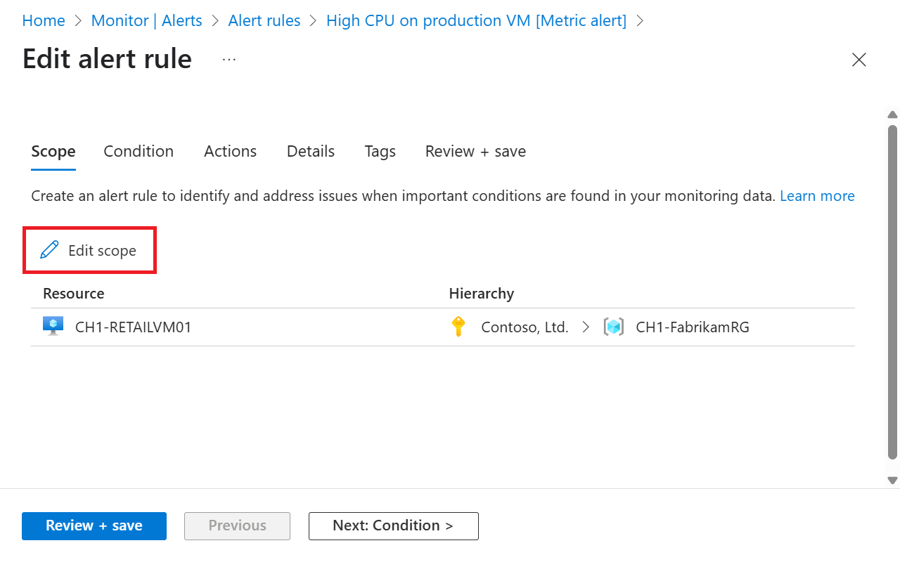 Change alert rule scope