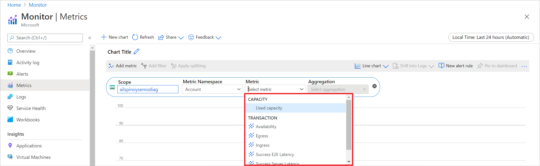 Screenshot that shows selecting a metric.