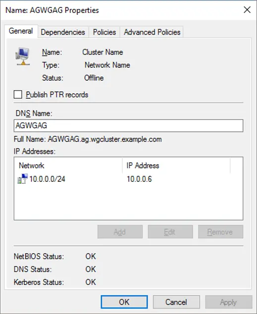 Screenshot showing the cluster properties for verification.