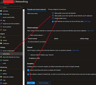 允许进行公共访问的网络设置。
