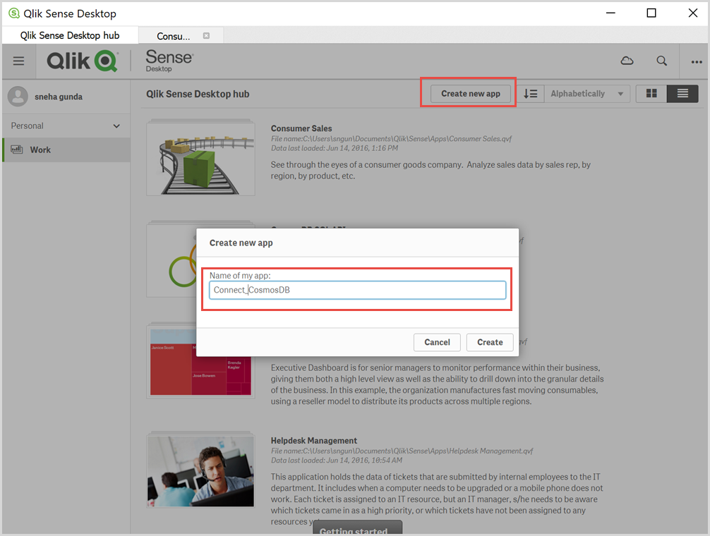 Create a new Qlik Sense app