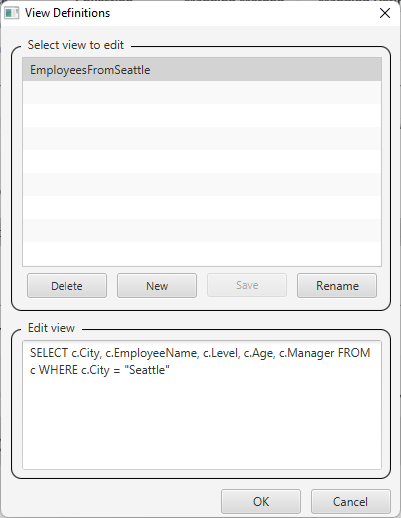 在创建视图时添加查询的屏幕截图。