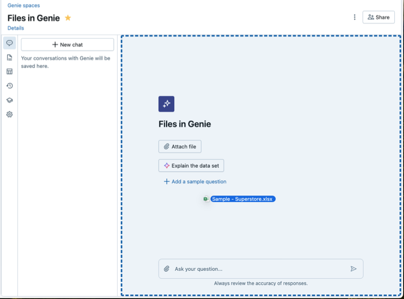 Genie 空间显示聊天窗口中文本输入字段上方的附加文件。