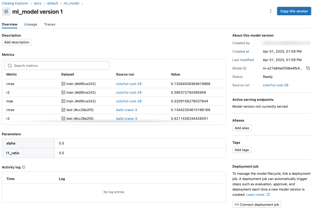 MLflow 3 模型版本页