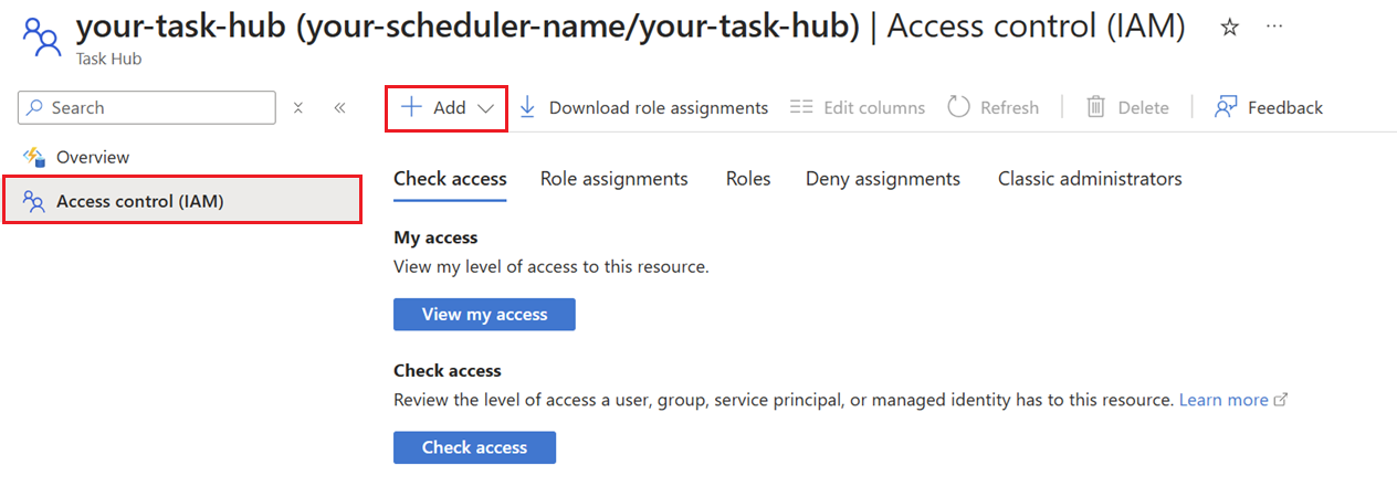 在门户中的“访问控制”窗格中添加角色分配的屏幕截图。