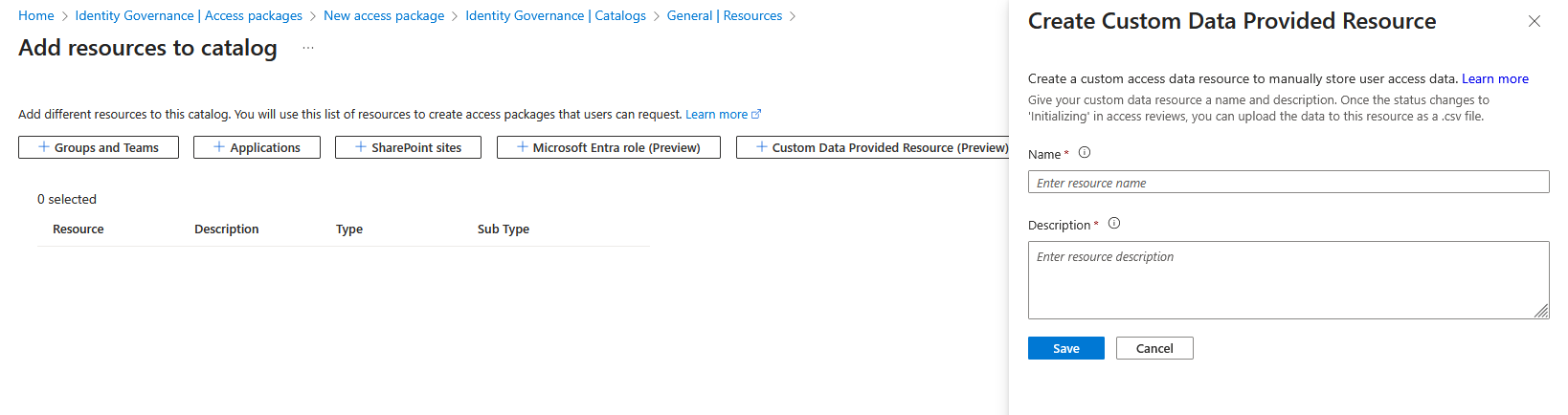 添加自定义访问资源数据扩展插件信息的屏幕截图。