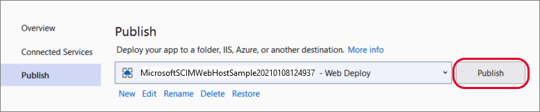 显示发布新应用服务的屏幕截图。