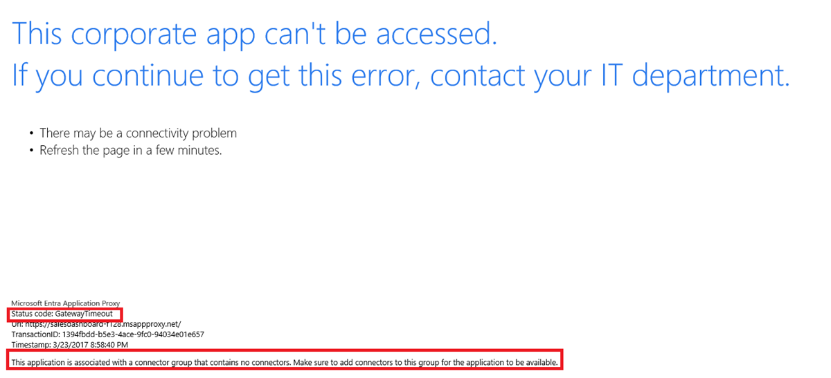 显示网关超时错误示例的屏幕截图。