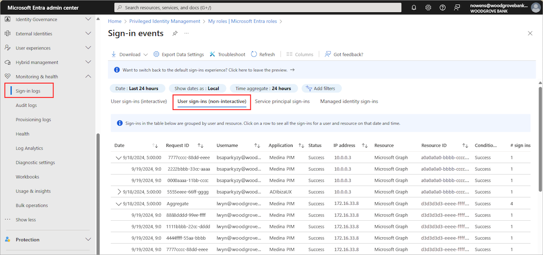 非交互式用户登录日志的屏幕截图。