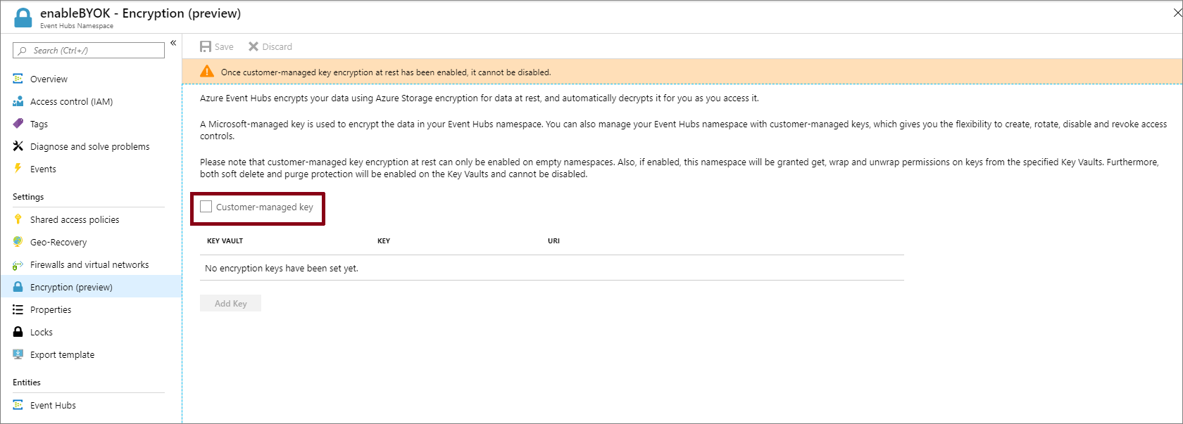 启用客户管理的密钥