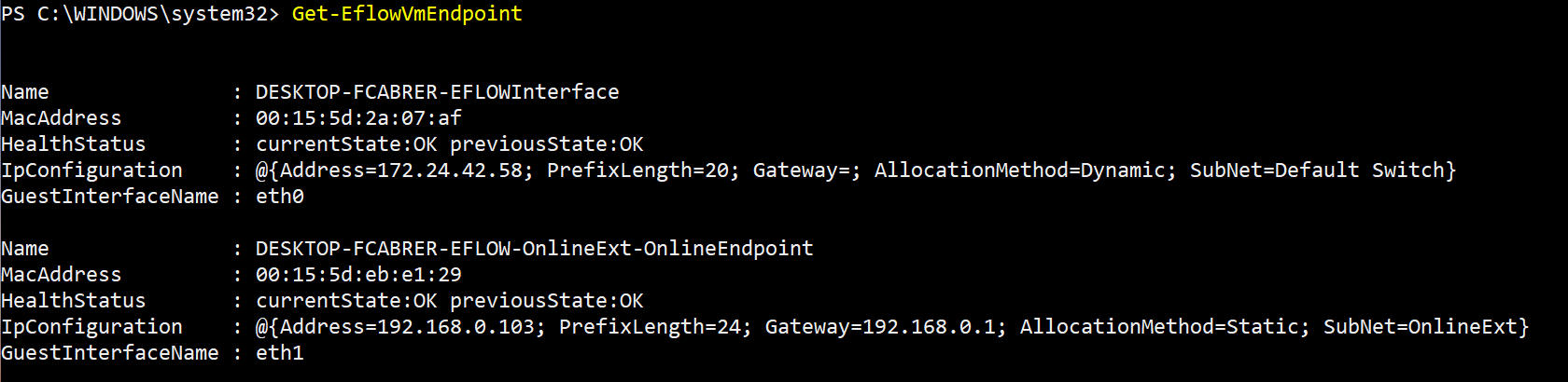 EFLOW 获取附加的网络接口