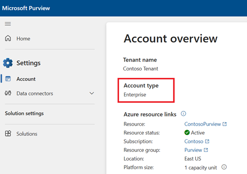 Microsoft Purview 门户中设置页面的屏幕截图。