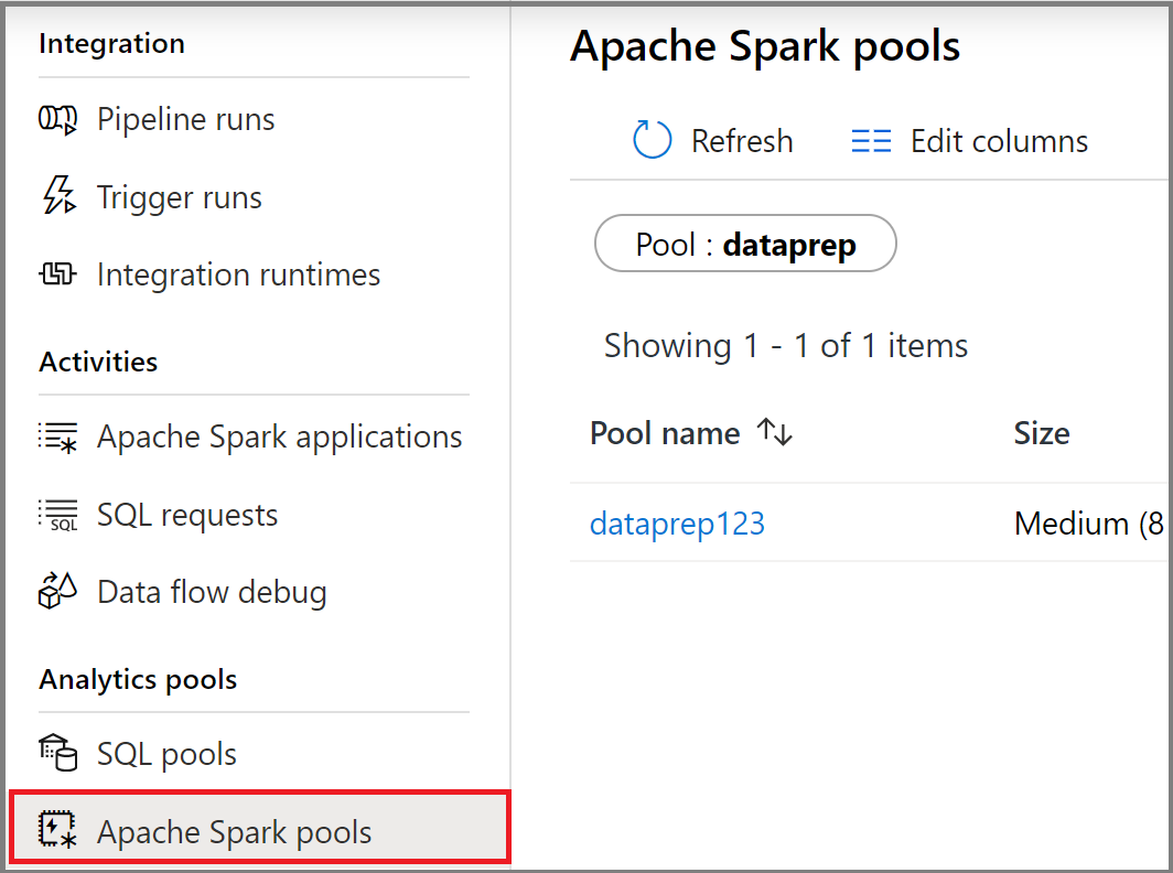 选择 Apache Spark 池