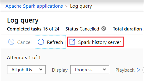 显示打开 Spark History Server 的屏幕截图。